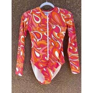 Michael Michael Kors Pink Orange Psychedelic Swirl Long Sleeve Zip Swimsuit 6